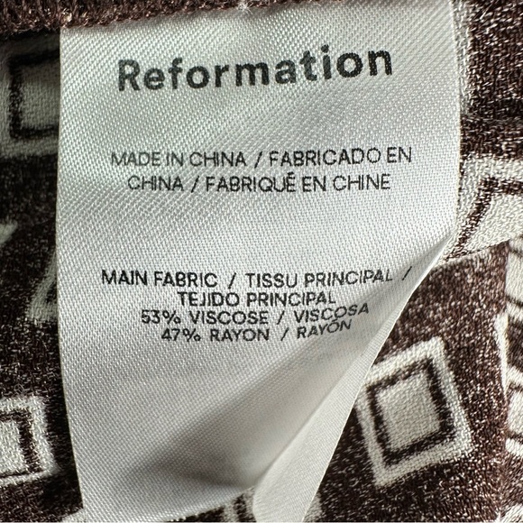 NWT Reformation Noha mini dress in the Palladio brown geometric print. Size 12 - Picture 7 of 9
